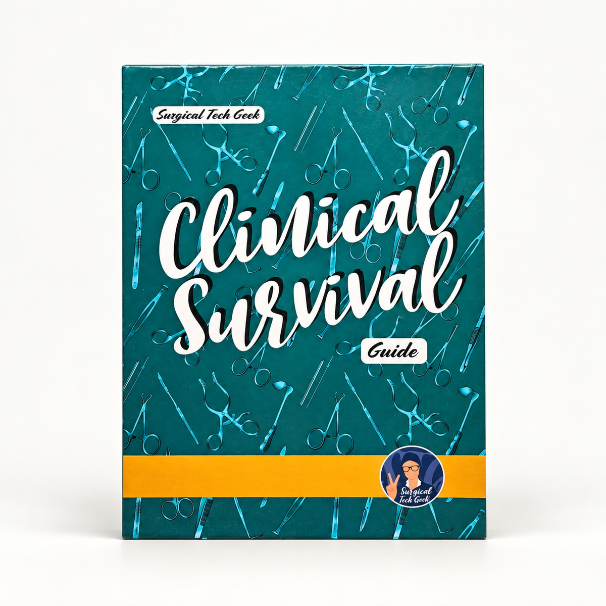 Clinical Survival Guide box with teal surgical instrument design