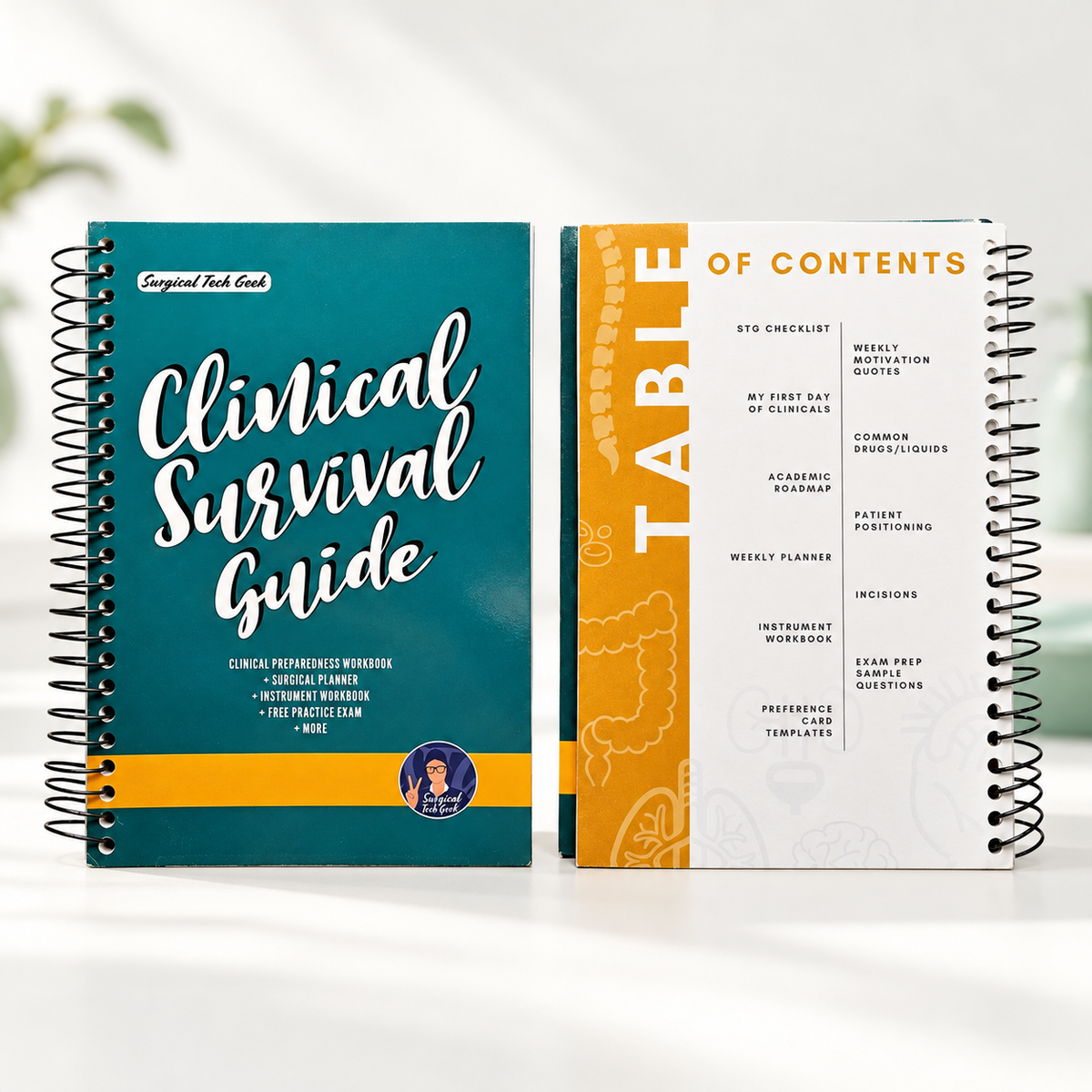 Clinical Survival Guide workbook cover beside its contents page